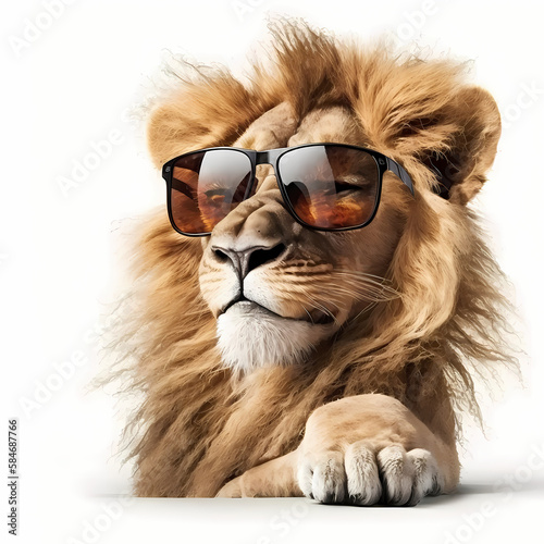Lion Using Cool Eye Glasses. Generative AI