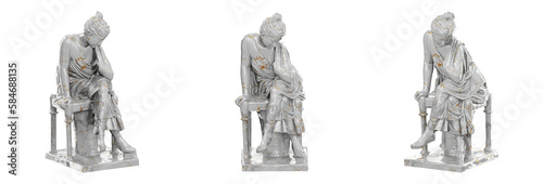 Stunning 3D render of a Hadrianic period sculpture depicting a seated girl. © katarsis stock