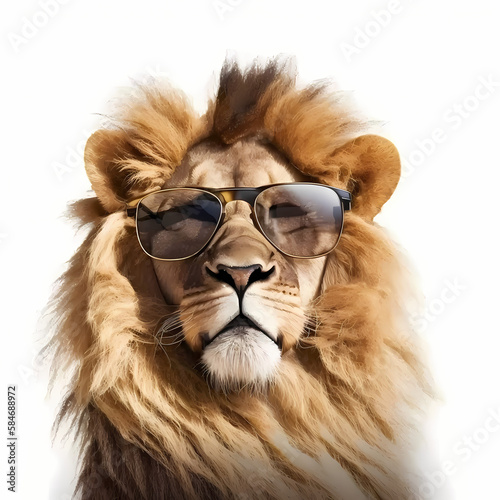 Lion Using Cool Eye Glasses. Generative AI © simpledesign79