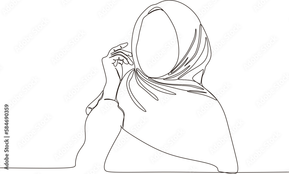 Beautiful woman in hijab continuous line art drawing,vector ...