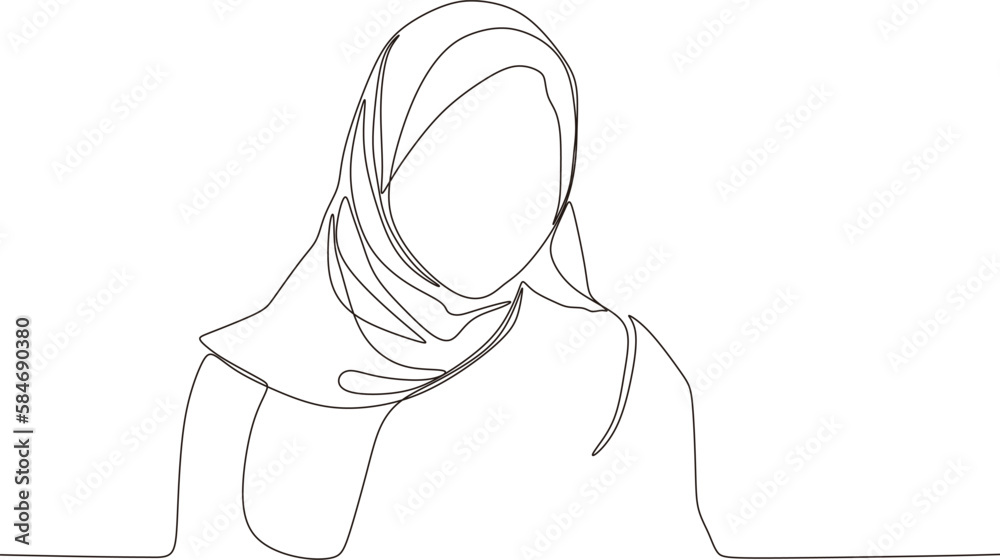 Beautiful woman in hijab continuous line art drawing,vector,illustration Beautiful woman in hijab continuous line art drawing,vector,illustration