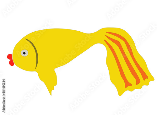 Cartoon golden fish isolated on white background. Hand drawn funny goldfish with red lip, vector eps 10