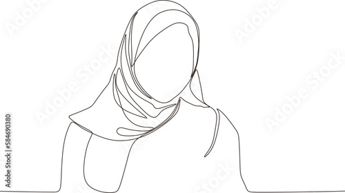 Beautiful woman in hijab continuous line art drawing,vector,illustration
