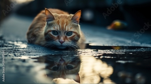 cat on the road background wallpaper © ranchuryukin