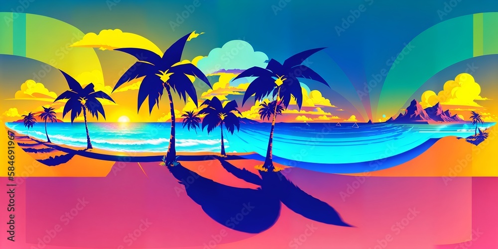 Photo of a tropical beach scenery with palm trees