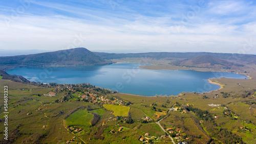 Fototapeta Naklejka Na Ścianę i Meble -  Aerial view of Lake Vico. It is a volcanic lake in the northern Lazio region, central Italy. It is one of the highest major Italian lakes and occupies the central caldera of Vico Volcano.