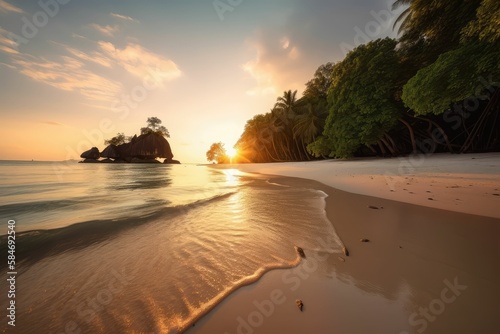 sunset on the tropical beach, generative AI