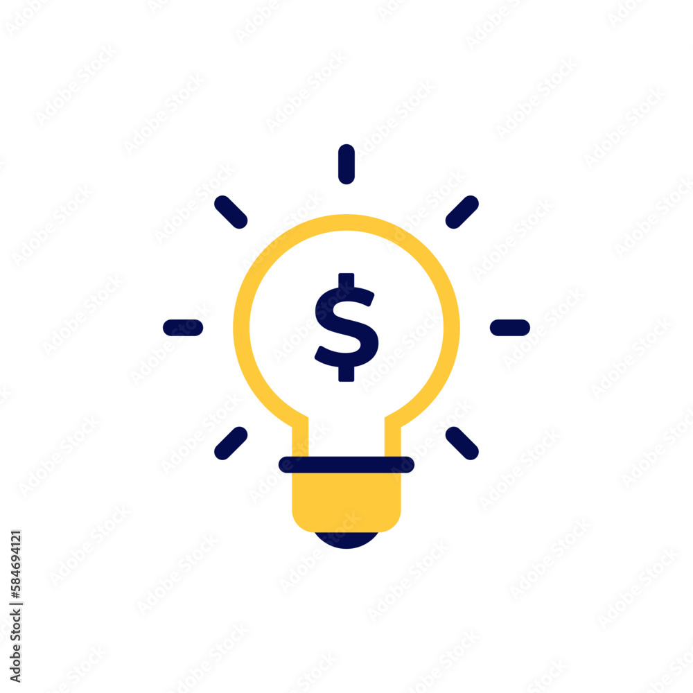 icon vector concept of dollar or money symbol in sparkling and glowing light bulb with simple line style. Can used for social media, website, web, poster, mobile apps icon vector concept of dollar or money symbol in sparkling and glowing light bulb with simple line style. Can used for social media, website, web, poster, mobile apps