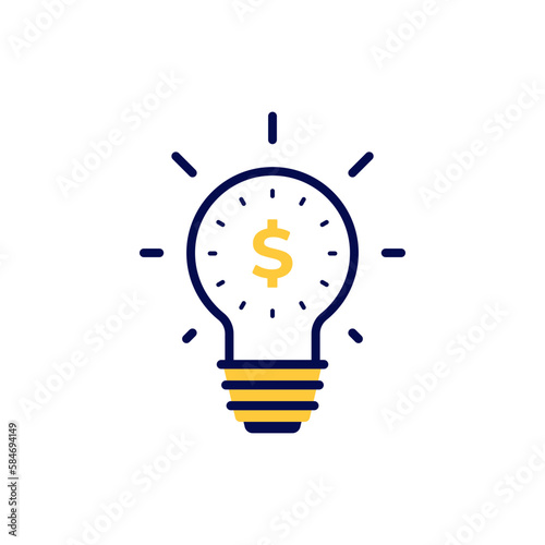icon vector concept of basic and regular light bulb shining and glowing with dollar symbol in simple linear style. Can used for social media, website, web, poster, mobile apps