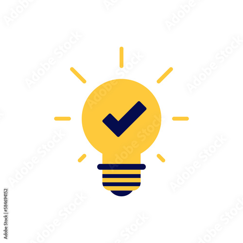 icon vector concept of check symbol for verified or approved with basic or regular sparkling light bulb. Can used for social media, website, web, poster, mobile apps