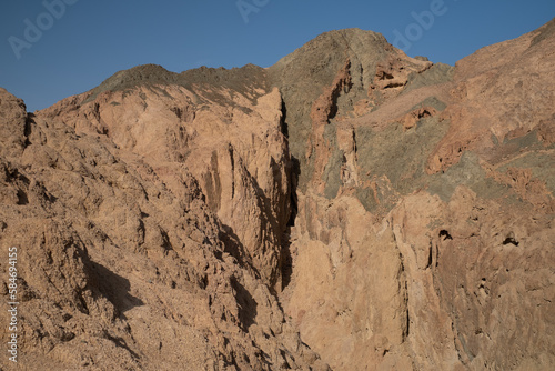 Sinai mountains at daytime  blue sky  top view of the mountains  colorful canyon at sunset in Egypt sunny day  landscape