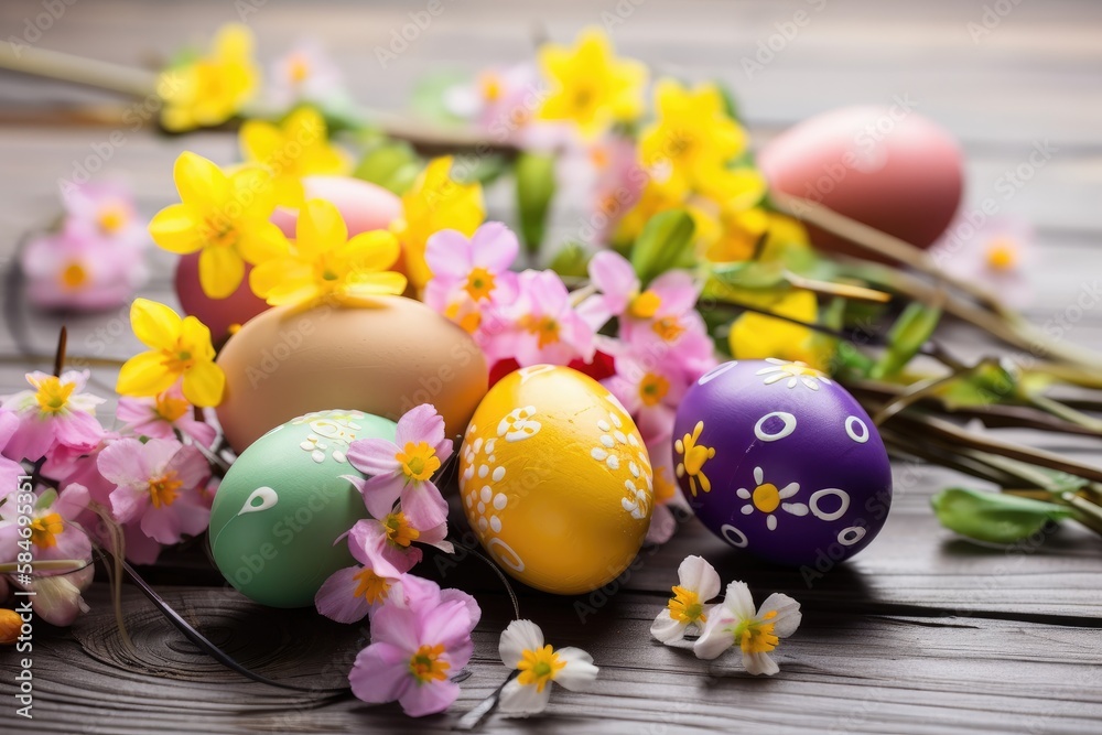 Decorate Easter eggs with the beauty of spring flowers. Generative AI Decorate Easter eggs with the beauty of spring flowers. Generative AI