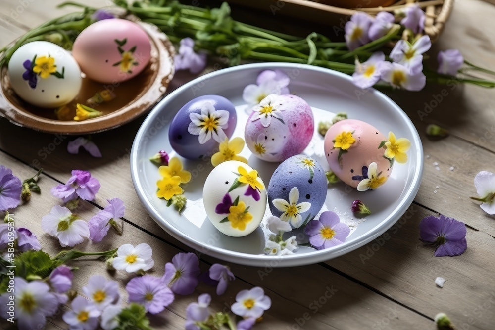 Decorate Easter eggs with the beauty of spring flowers. Generative AI Decorate Easter eggs with the beauty of spring flowers. Generative AI