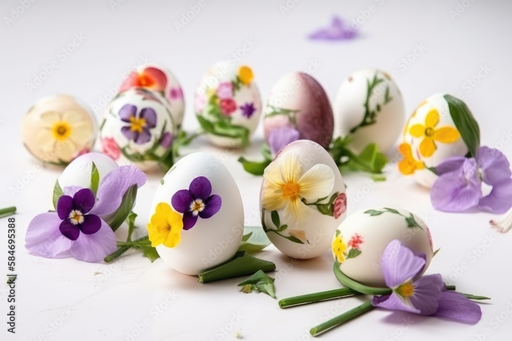 Decorate Easter eggs with the beauty of spring flowers. Generative AI Decorate Easter eggs with the beauty of spring flowers. Generative AI