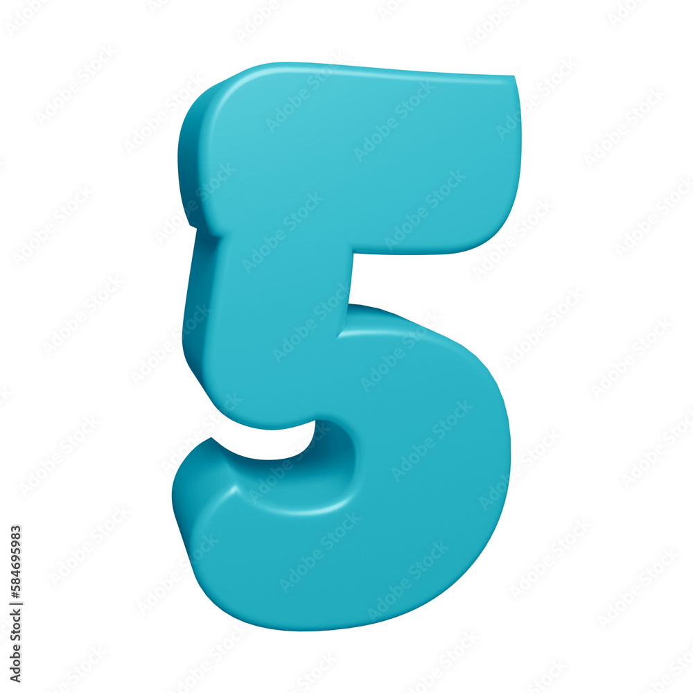 Blue number 5 in 3d rendering for math, business and education concept Blue number 5 in 3d rendering for math, business and education concept