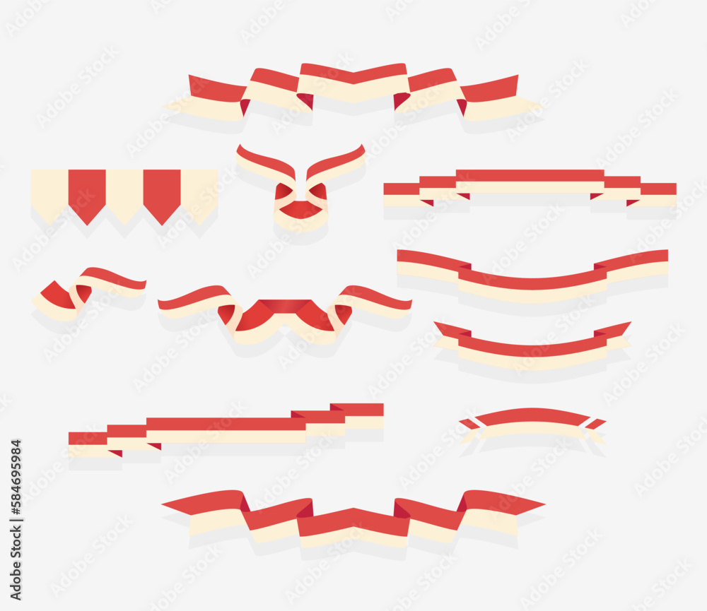 set of ribbon flag of indonesia country vector illustration