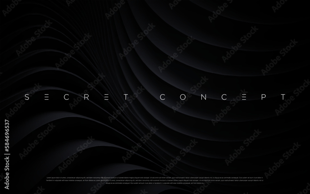 Abstract futuristic dark black background with waved design. Realistic 3d wallpaper with luxury flowing lines. Elegant backdrop for poster, website, brochure, banner, app etc… vector illustration