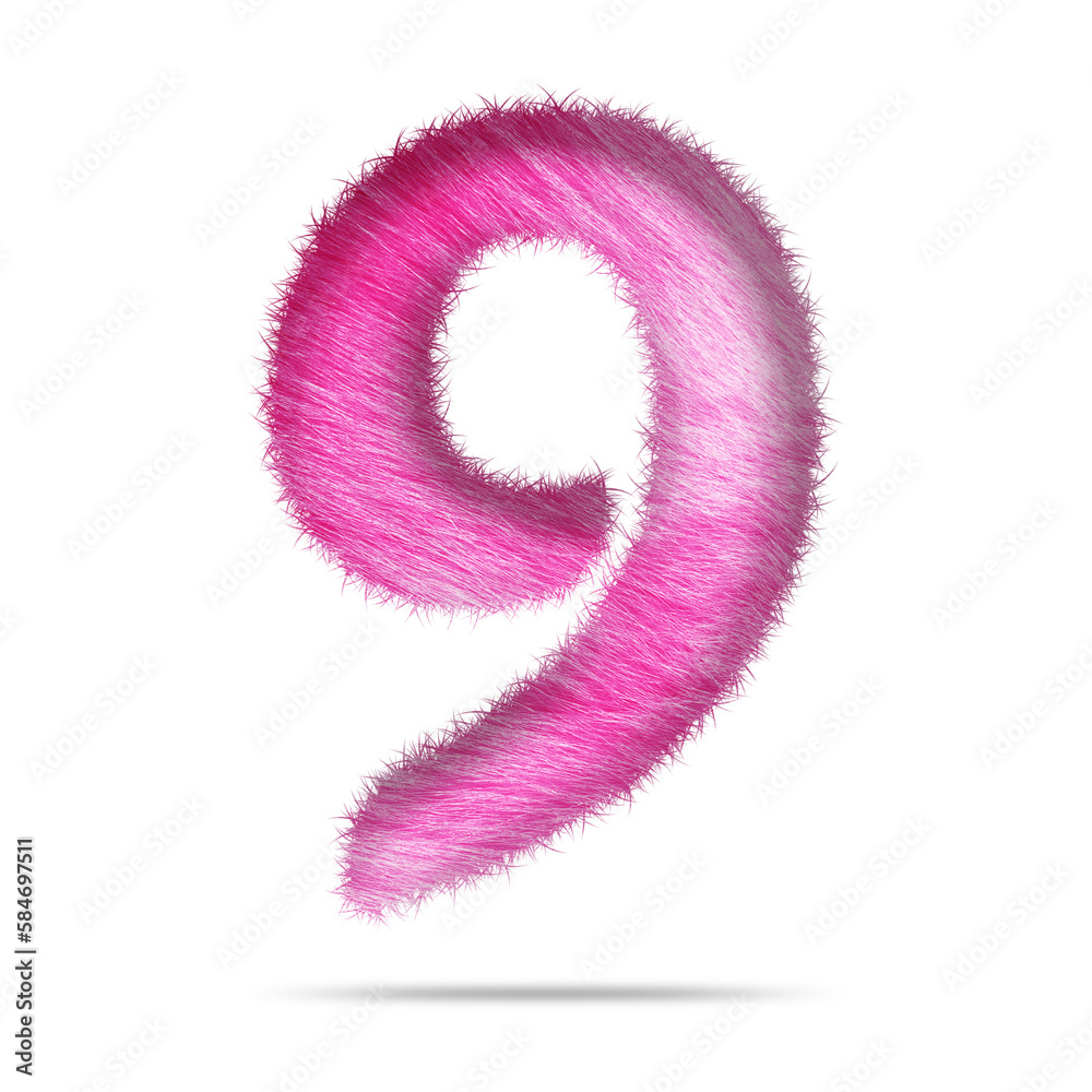 Number 9 design with realistic pink fur texture Number 9 design with realistic pink fur texture