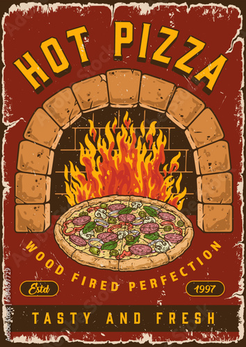 Hot pizza colorful vintage flyer