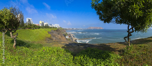 panoramic view of the green coast located in the district of miraflores in the city of lima peru