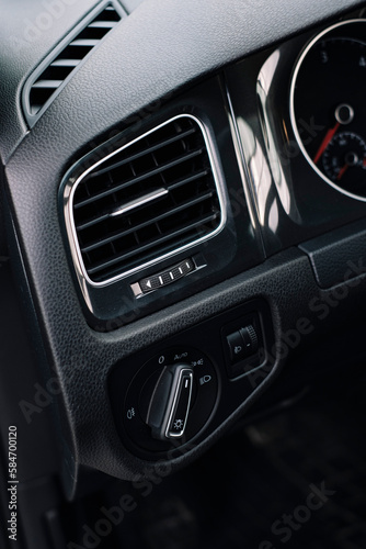 Modern car interior, control details, aluminum.