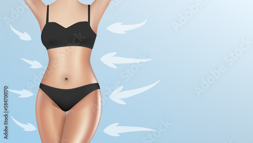 3D Standing Slim Woman Body With Body Shape Arrows