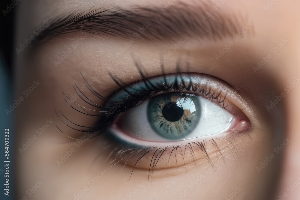 Stunning female eye in macro with natural makeup; chic and detailed. Generative AI Stunning female eye in macro with natural makeup; chic and detailed. Generative AI