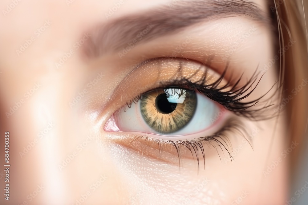 Stunning female eye in macro with natural makeup; chic and detailed. Generative AI Stunning female eye in macro with natural makeup; chic and detailed. Generative AI