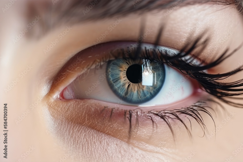 Fototapeta premium Stunning female eye in macro with natural makeup; chic and detailed. Generative AI
