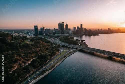 The city of Perth on the Swan River at sunrise