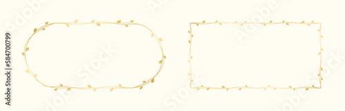 Gold vine frame wedding elegant wreath set. Golden frame with botanical design. Vector isolated illustration.