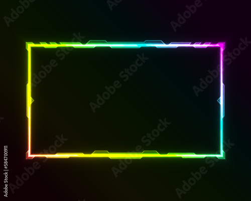 Abstract rainbow colors neon stream overlay gui screen border frame with glow effect