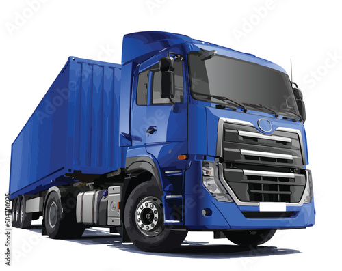 	 blue art 3d big power truck head lorry design container semi box trailer cargo auto road man logo icon symbol sign technology graphic realistic vector isolated white background photo