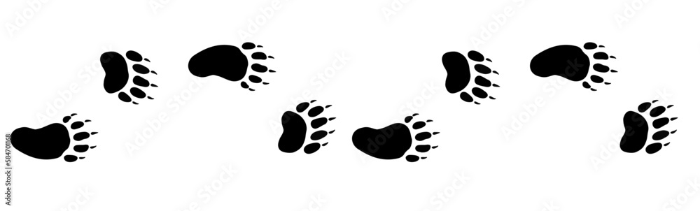 Fototapeta Bear footprint. Paw vector foot trail print of bear. For t-shirts, backgrounds, patterns, design, greeting cards, child prints. Vector illustration.
