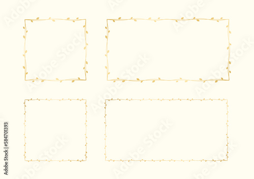 Square and rectangle gold vine frame wedding elegant wreath. Golden frame with botanical design. Vector isolated illustration.