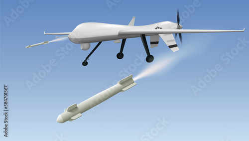 3D Military Combat Drone UAV With Missiles