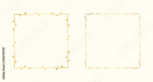 Square gold vine frame wedding elegant wreath. Golden frame with botanical design. Vector isolated illustration.