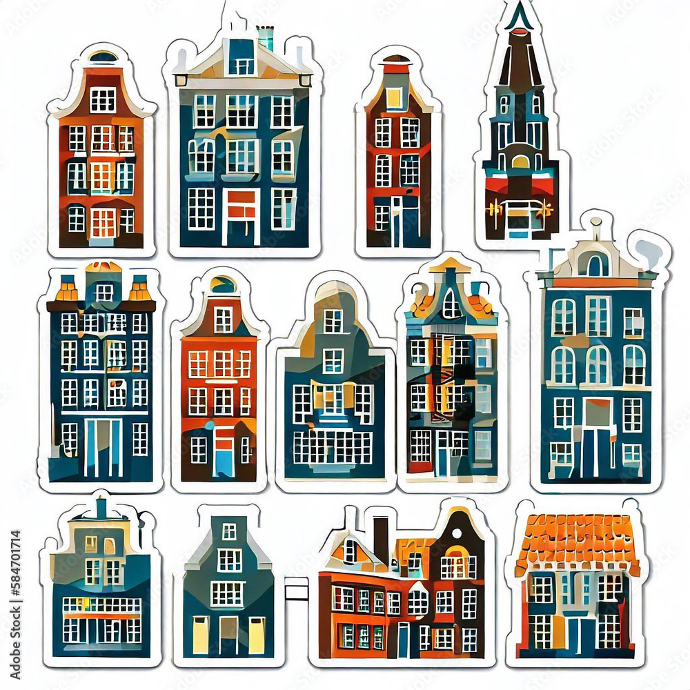 Sticker of a traditional house concept flat illustration