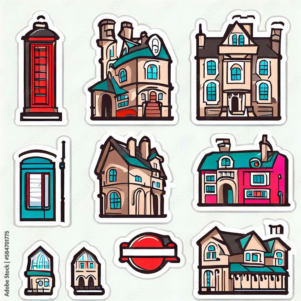 Sticker of a traditional house concept flat illustration