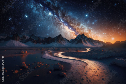 Natural scenery under the beautiful starry sky AI generated photo