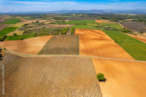 Vue en drone des champs agricoles sur le plateau de Valensole en France photo