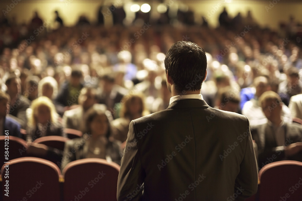 Businessmen in speaking in front of crowd Businessmen in speaking in front of crowd