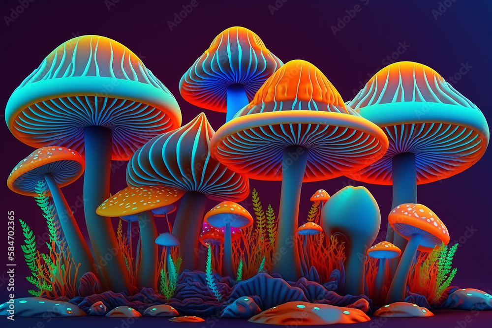 Elegant brightr glow mushrooms with generative AI technology Elegant brightr glow mushrooms with generative AI technology