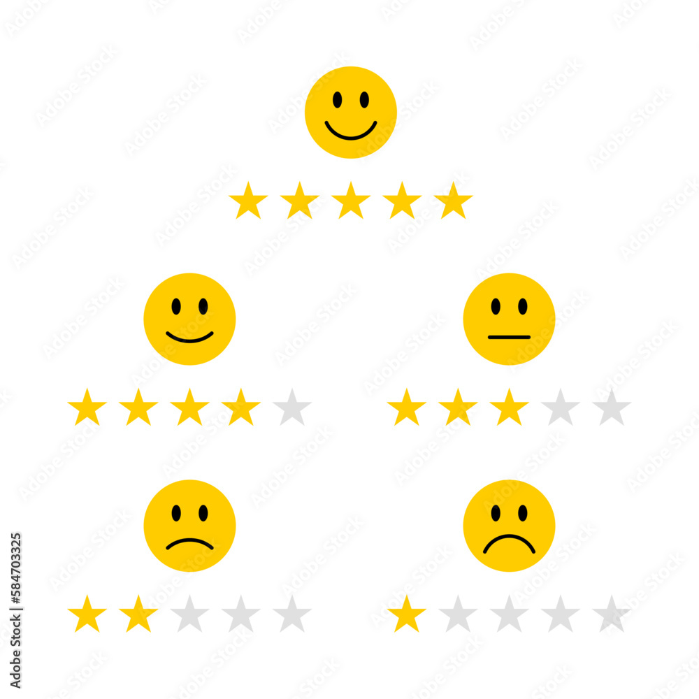 Feedback or satisfaction rating with smiley and stars set