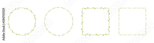 Green vine frames and borders set, floral botanical design element vector illustration