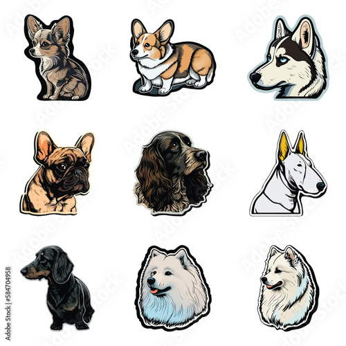 Dog Stickers Flat Icon Set Isolated On White Background