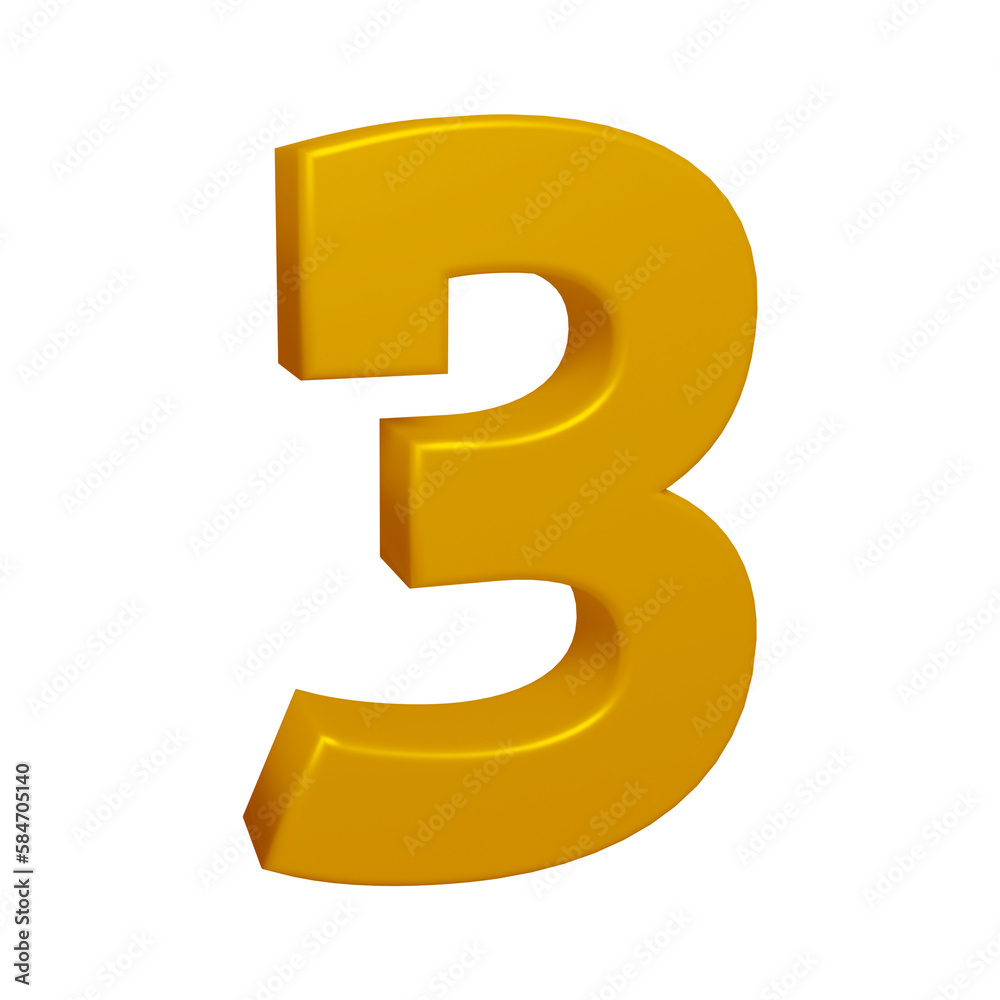 Golden number 3 in 3d rendering for math, business and education concept Golden number 3 in 3d rendering for math, business and education concept