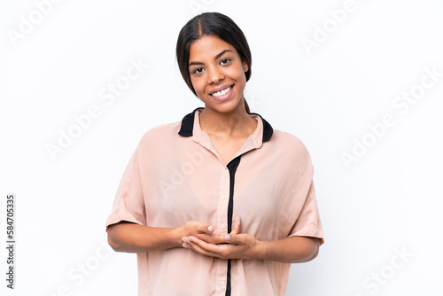 Young African american woman isolated on white background laughing © luismolinero