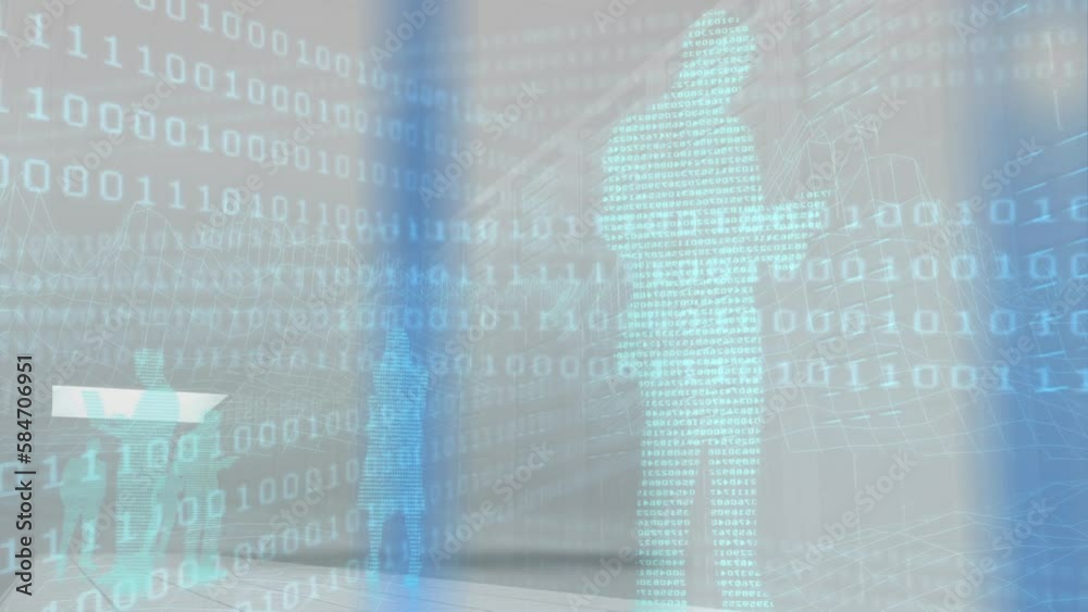 Animation of data processing over server room Animation of data processing over server room