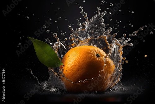 Fresh Orange Fruit Splash on Dark Realistic Background - A Minimal Food Concept. Generative AI